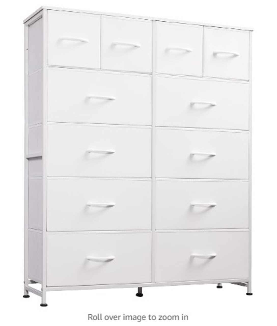Dressers & Chests of Drawers, Fabric Dresser for Bedroom, Closet, Nursery, Tall Dresser for Bedroom with 12 Drawers, White Fabric Storage Dresser with Drawers, Steel Structure, Wood Top